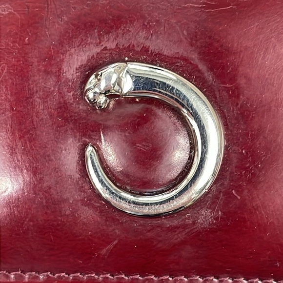 Cartier Bordeaux Panthere Glossy Leather Wallet Trifold Kisslock Compact - Picture 4 of 17